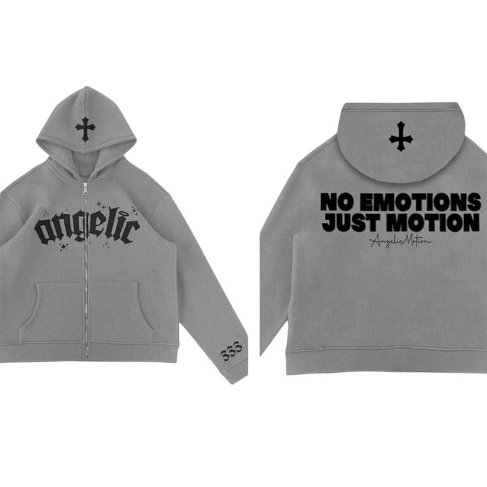 Angelic Motion Gray Hoodie Zip Up Sweater Size L